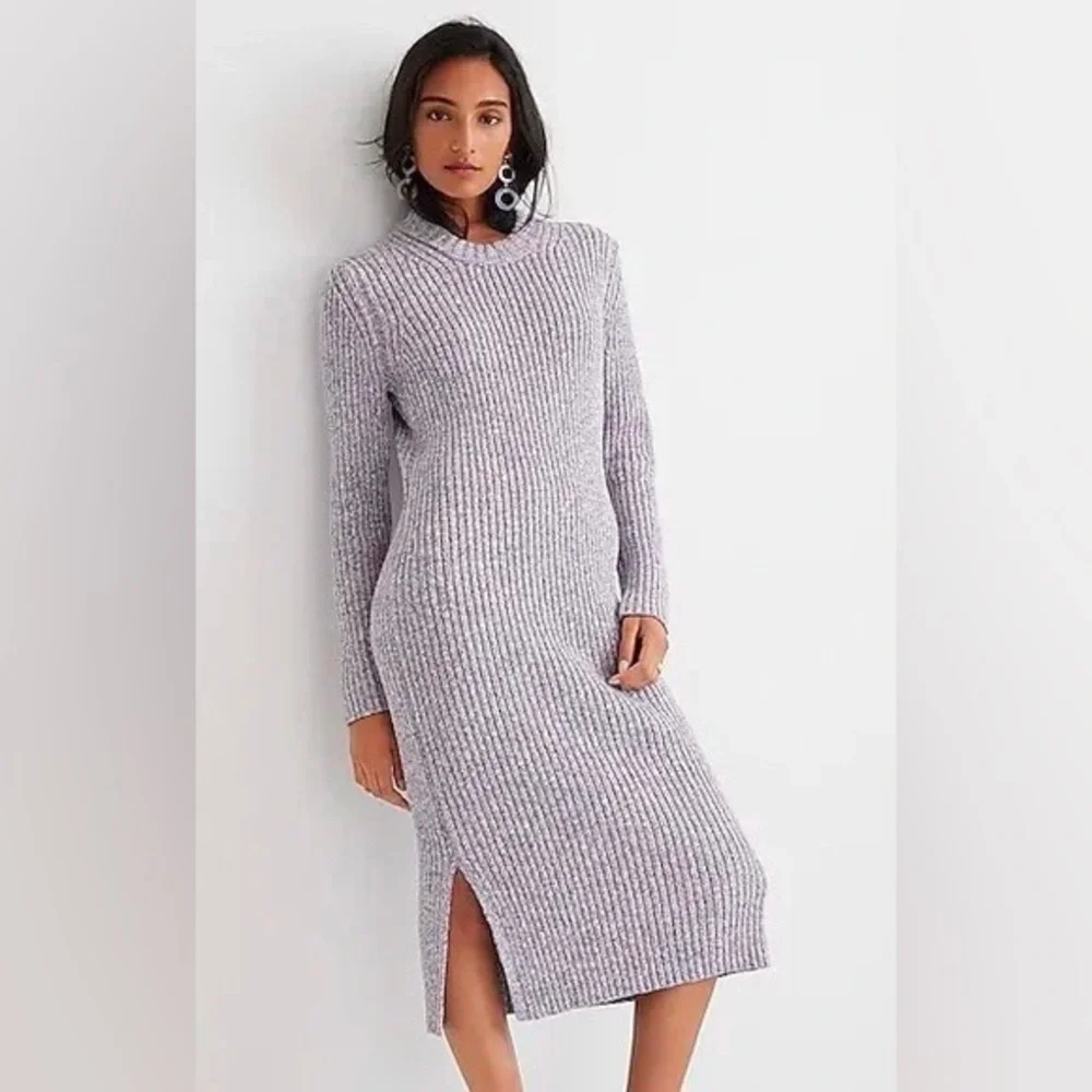NWT J. Crew Cotton Ribbed Sweater Midi Dress Lilac Ivory S‎